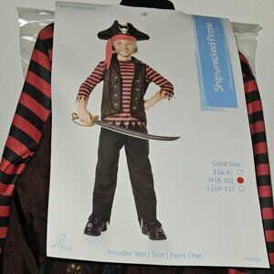 NEW Shipwrecked Pirate Halloween Costume Child Medium 8-10 Vest Shirt Pants Hat